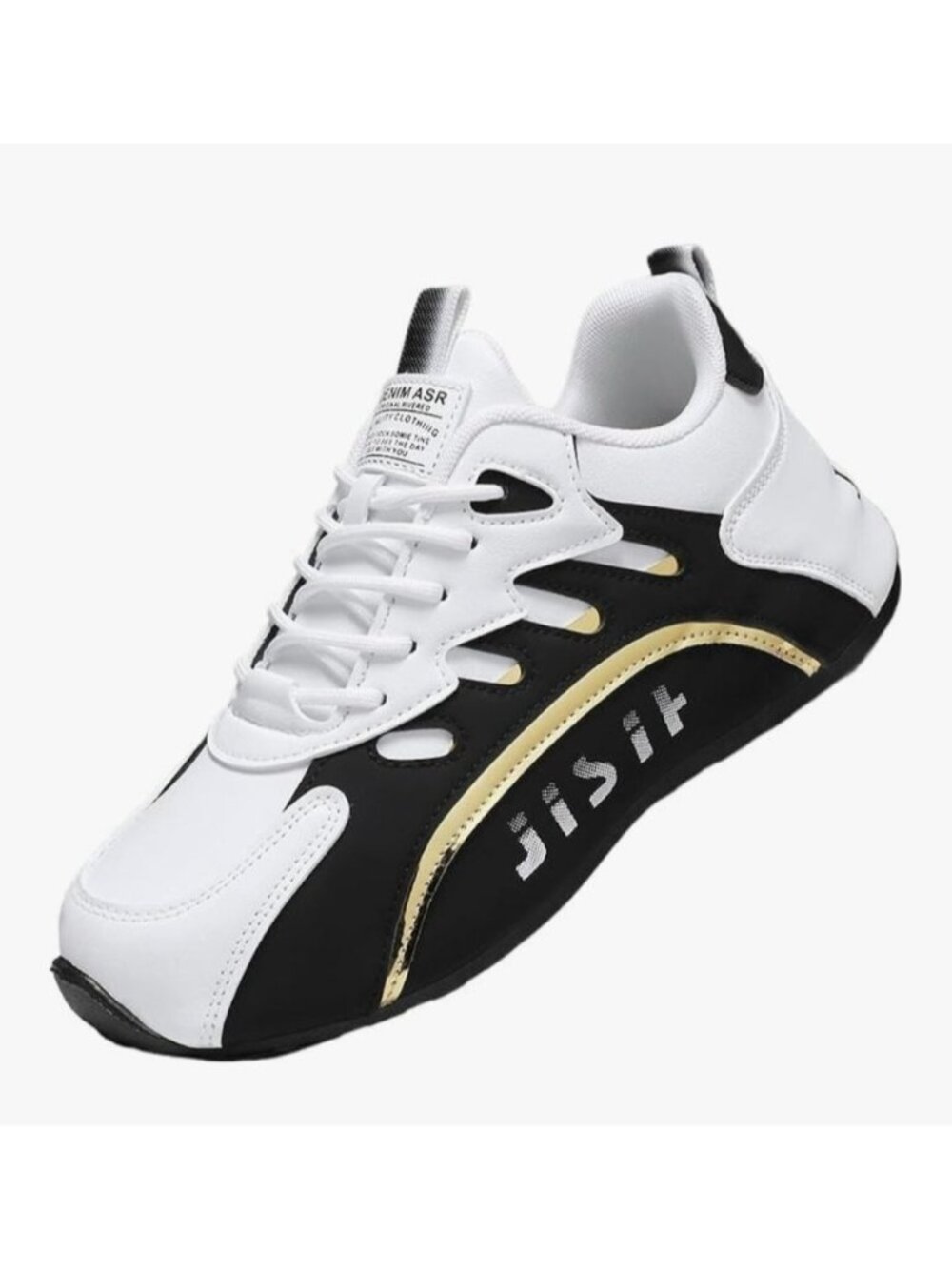 Mens Size 9/42 Black & White Sneakers Gold Detail Breathable Lightweight